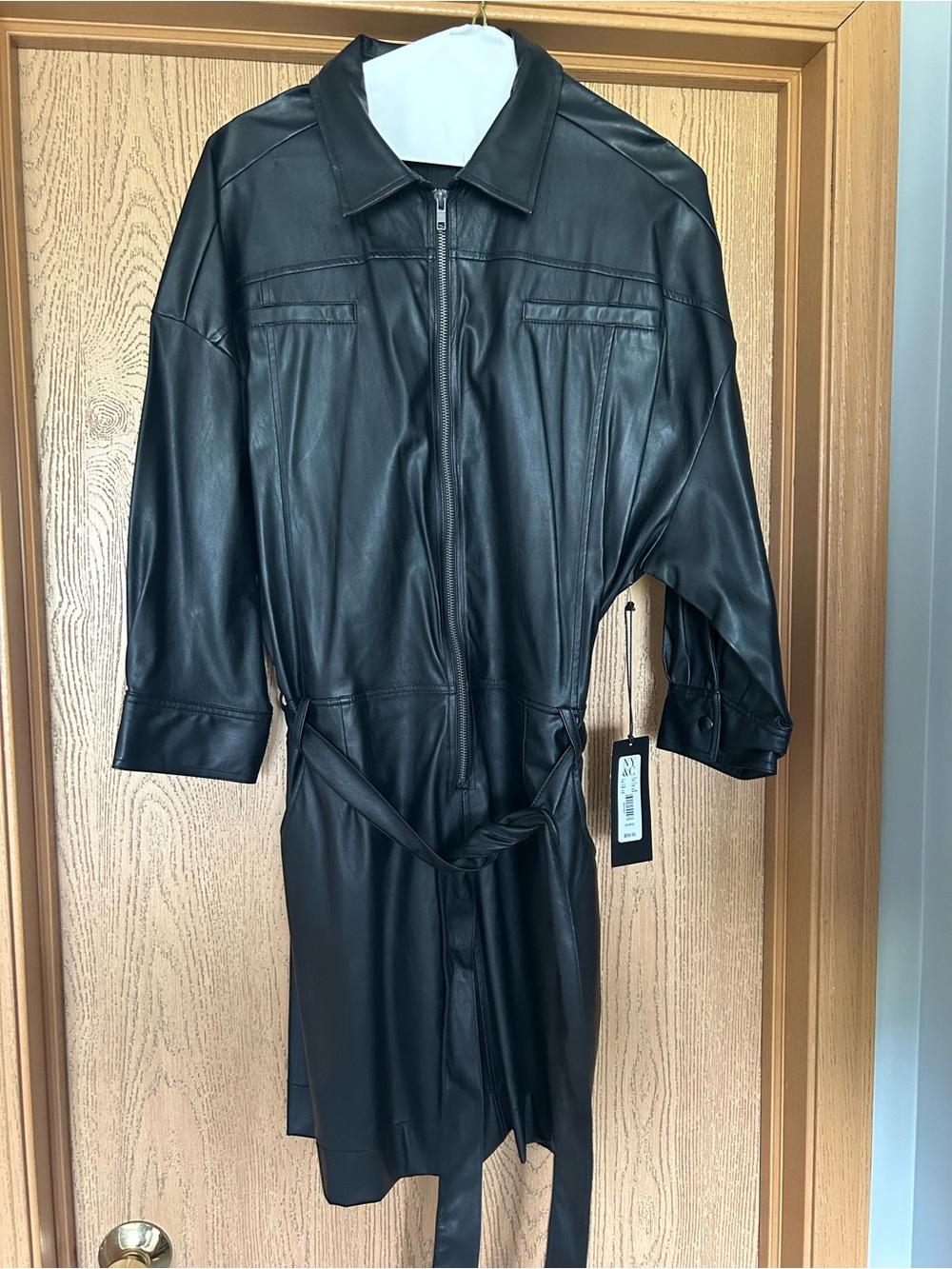 NWT Black Faux-Leather Belted Shirt Dress - Women
